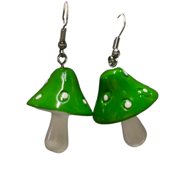 green mushroom earrings